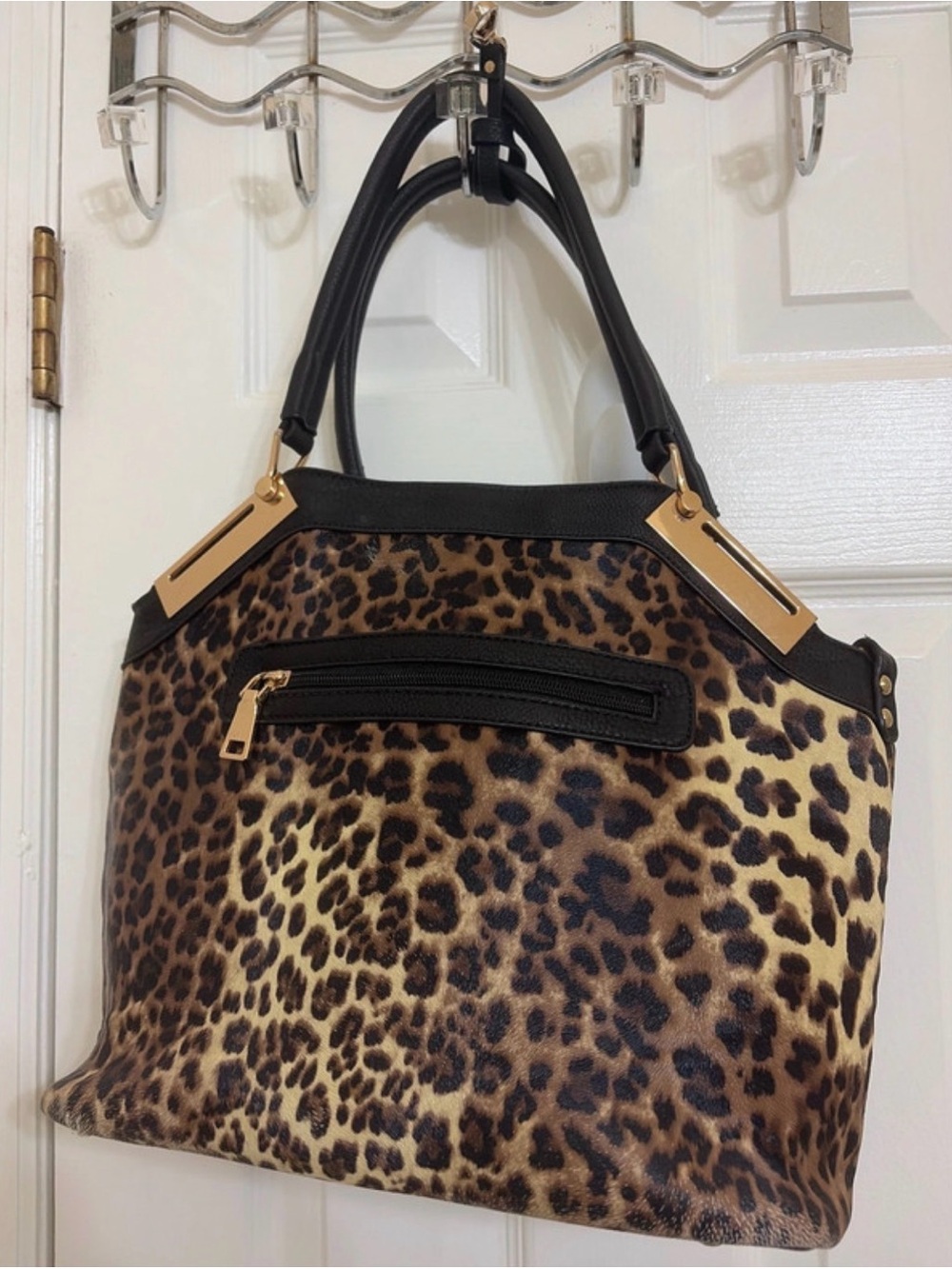 Leopard Print Tote Bag with Black Trim